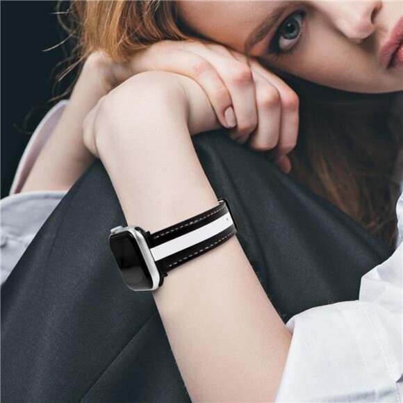 NEW Black/White Leather Apple Watch Band main image 4